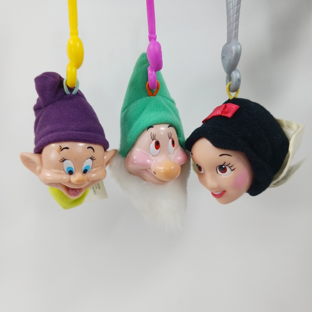 Vintage Disney Snow White Dopey Sleepy Plush Clip On McDonald's Toy Lot of 3